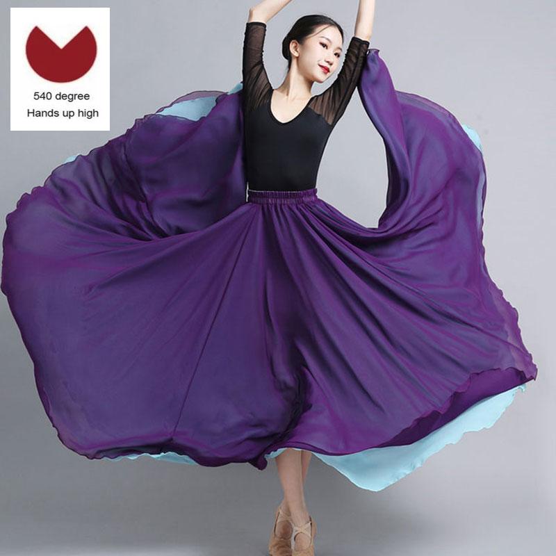 Women Double-side Chiffon Big Swing Skirt 540/720 Degree Classical Dance Skirt Belly Dance Costume Stage Performance Maxi Skirts
