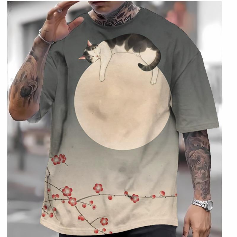 Футболка в японском стиле для мужчин Футболки с графикой Ukiyo-e Футболки с 3D-принтом Футболки с коротким рукавом Мужская одежда больших размеров Топы Лето