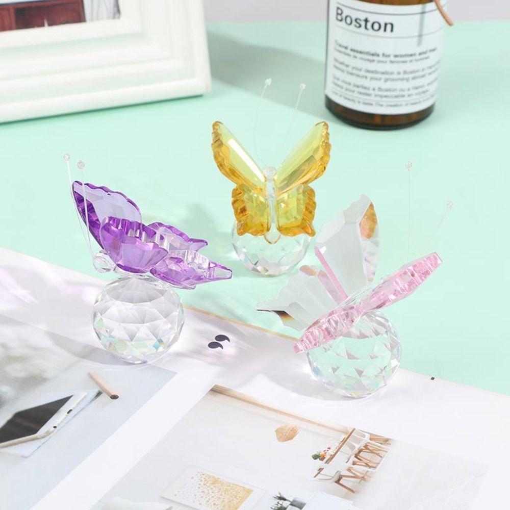 Table Ornaments Collection Glass Miniature Crystal Butterfly Figurine Crystal Ball Glass Craft