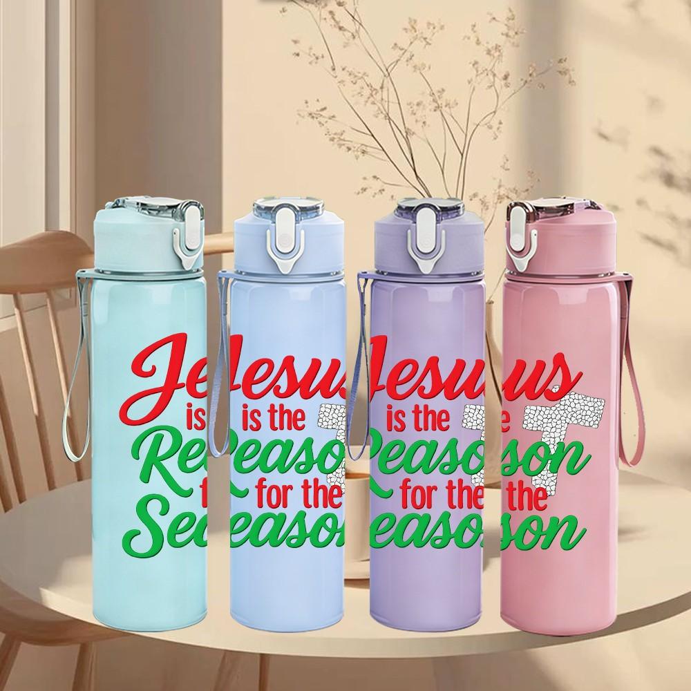 1PC Jesus Is The Reason For Season 750ml Color Plastic Sports Water Bottle Leakproof Flip Straw Lid Suitable for Sports Office Home Use