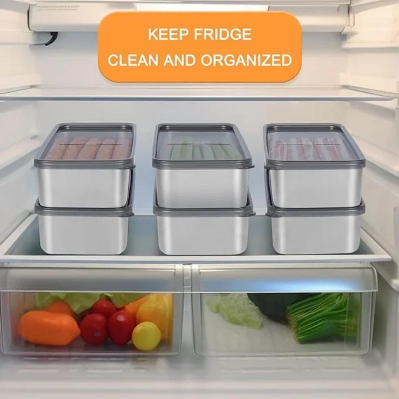 Refrigerator Organizer Stainless Steel Meat Bacon Container Fridge Organizer Food Storage Container Freezer Kitchen Organizer