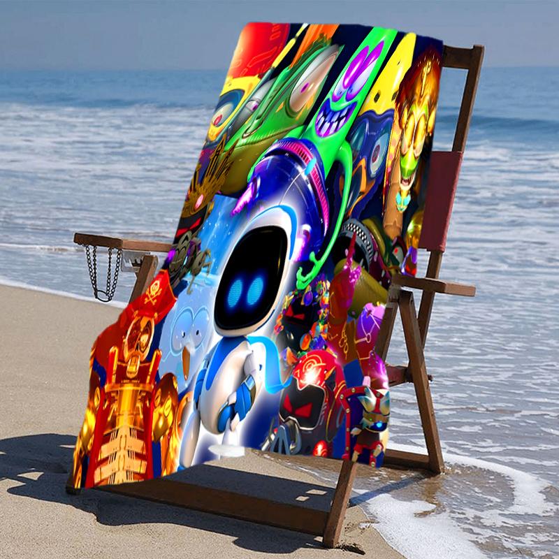 proof beach towel with a Astro Bot pattern - soft,absorbent,quick-drying,machine washable - perfect for swimming,camping,bathing