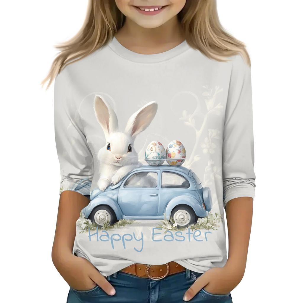 Топы с принтом для девочек 5-16 лет с круглым вырезом и рукавами 3/4 Футболки Модные топы Наряды Футболки