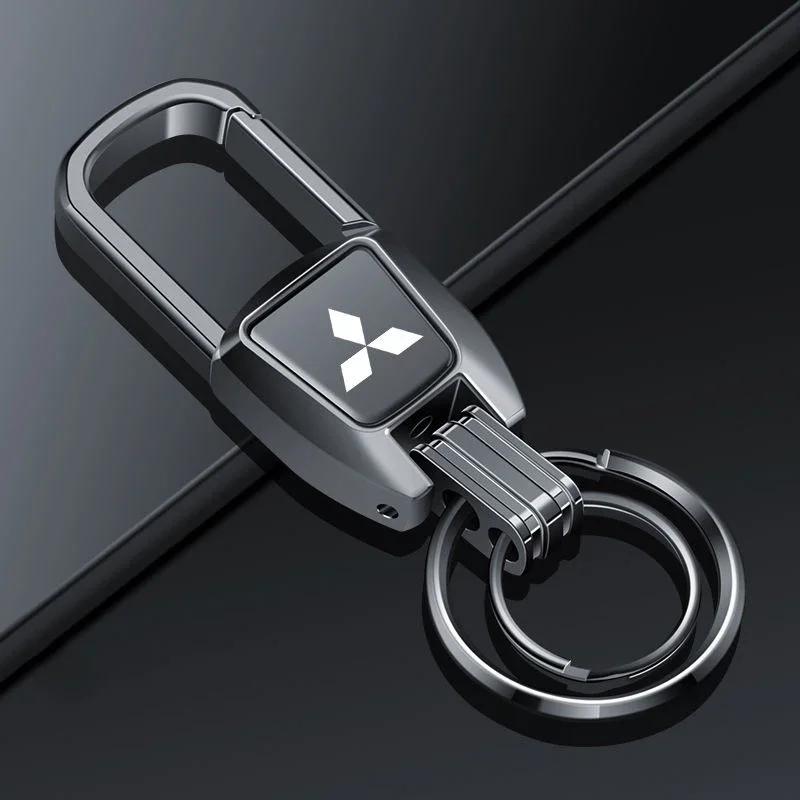 Metal Alloy Car Logo Key Chain Holder for Mitsubishi RALLIART Colt ASX Lancer L200 Pajero Outlander Eclipse Keyring Pandant