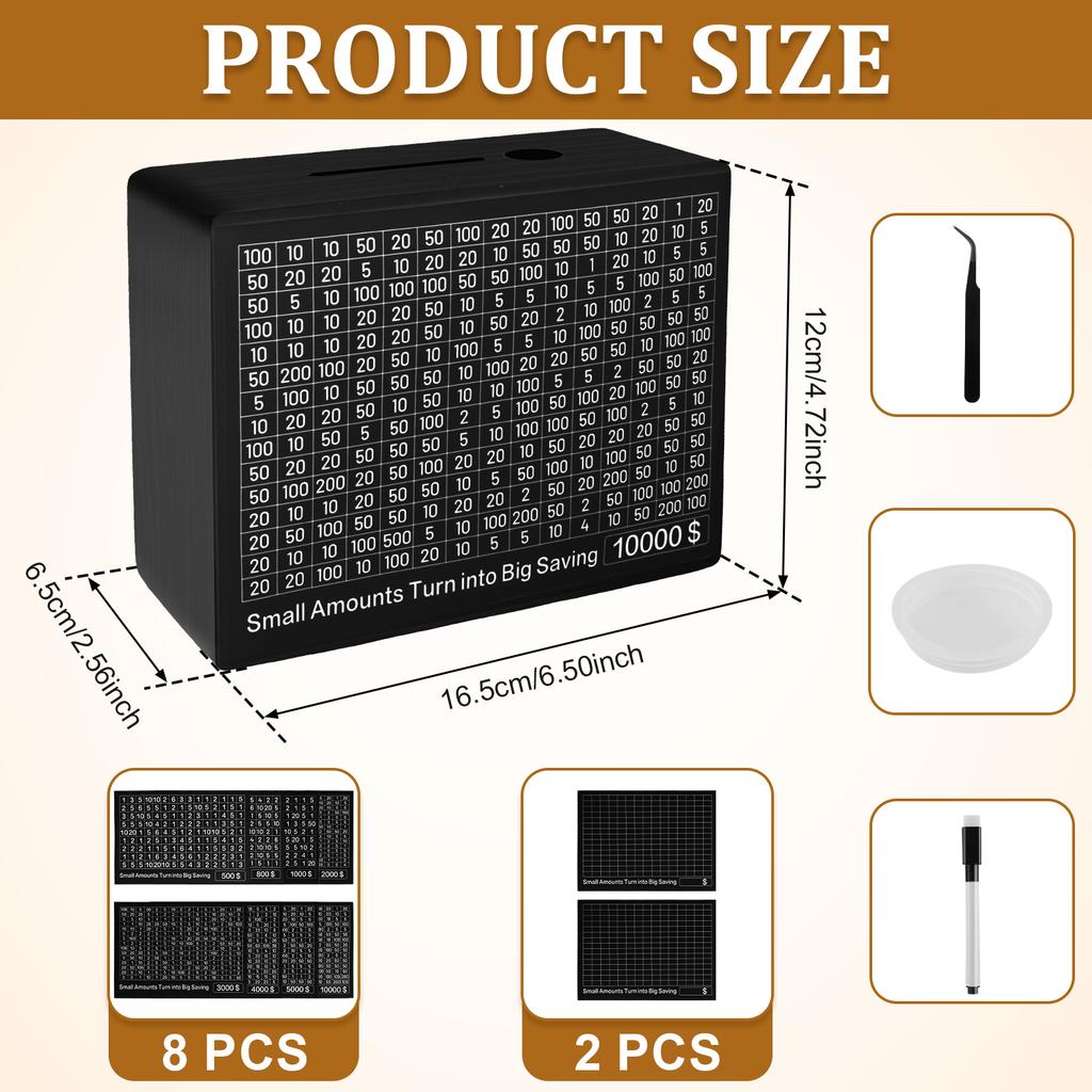 Money Wood Box Piggy Bank Wood Money Bank Large Capacity Cash Savings Box with Saving Goal Numbers Money Boxes Home Decorations