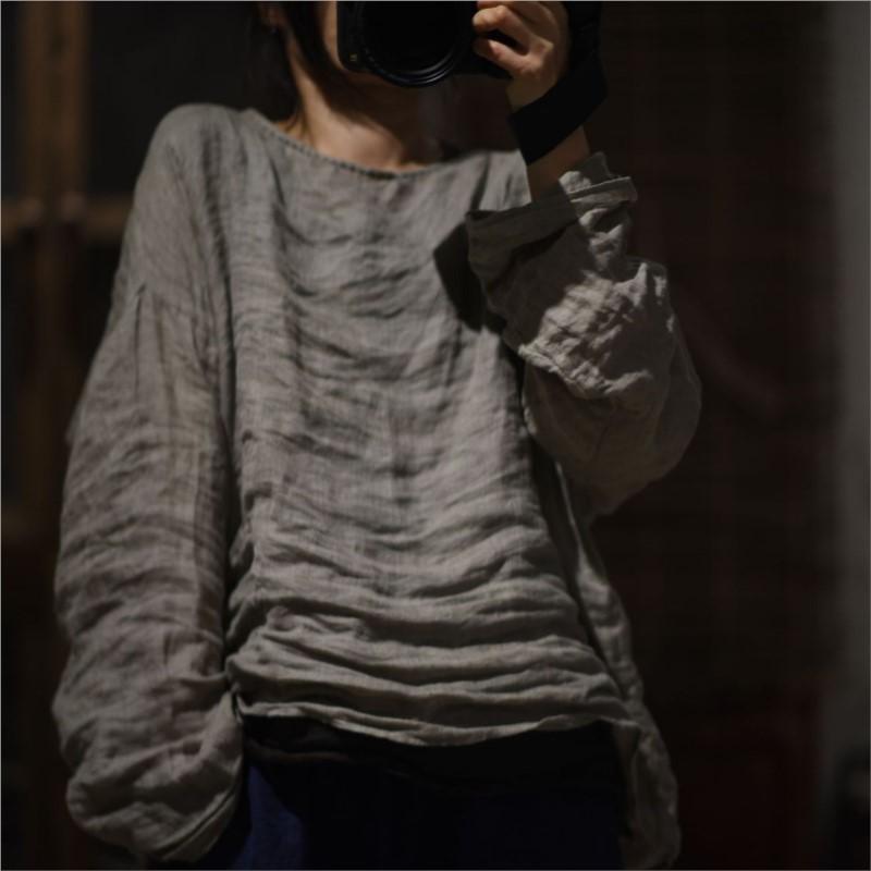 Johnature Модная винтажная однотонная свободная повседневная футболка женская весенняя футболка в китайском стиле с круглым вырезом и длинными рукавами