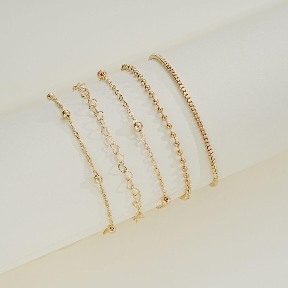 5pcs Retro Alloy Bead Bracelet Set Multilayer Bracelet Set New Box Chain Simple Fashion Bracelet