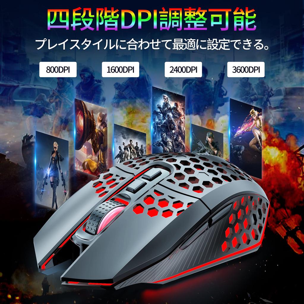 Gaming Wireless Optical Adopts Honeycomb High Up to 4 Levels RGB 7 Sweatproof Mouse, Mouse, Shell, Rechargeable, Precision, 3600DPI, Adjustable,
