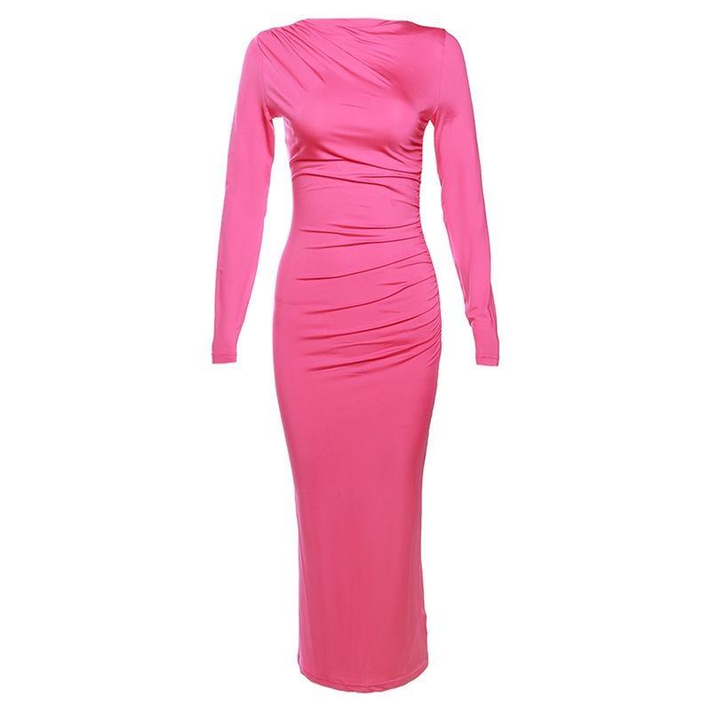 Новые женские облегающие платья с круглым вырезом и длинными рукавами, облегающие повседневные однотонные длинные платья с запахом, одежда