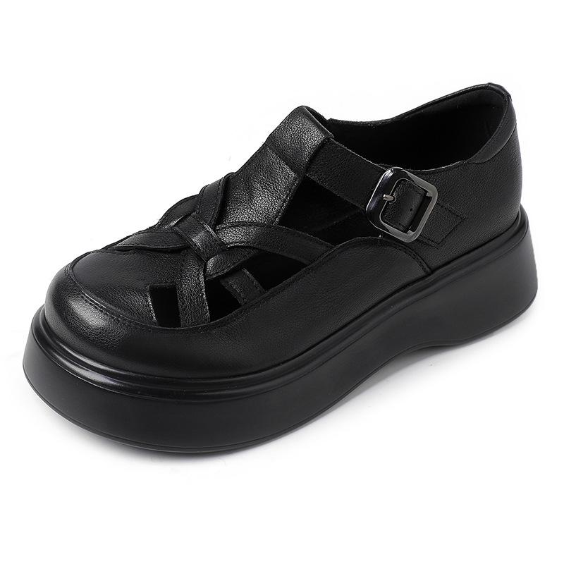 Модные сандалии GKTINOO из натуральной коровьей кожи, мягкая подошва, плоская платформа, женская обувь 2025, осень, круглый носок, римские повседневные лоферы, большой размер