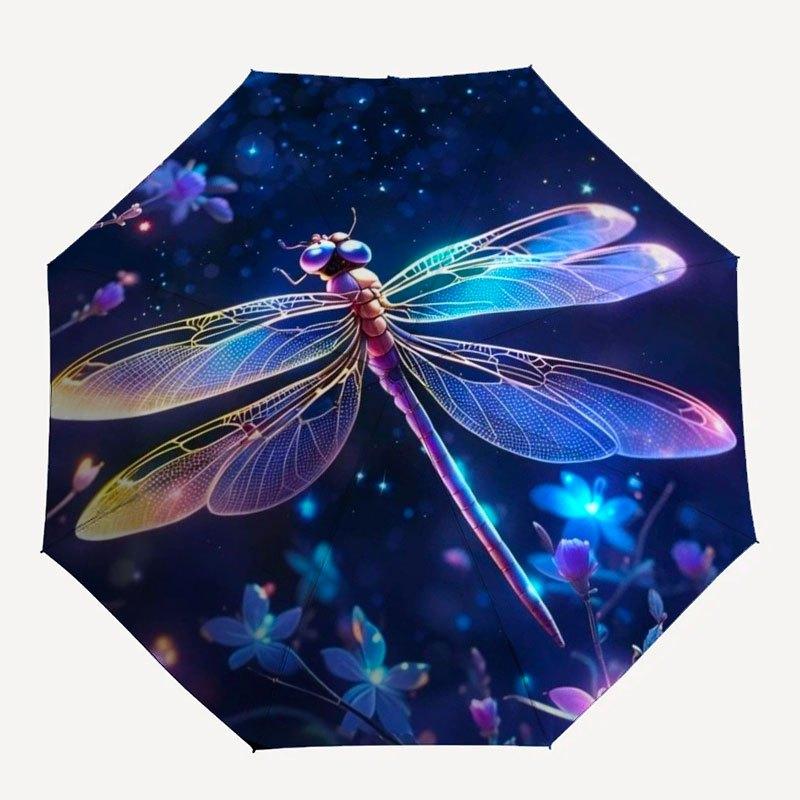 Enchanted Dragonfly Night Garden Wall Art PrintUmbrella with Cute Design,Portable 3-Fold Compact Umbrella for Men&Women,Valentine's Day Moth