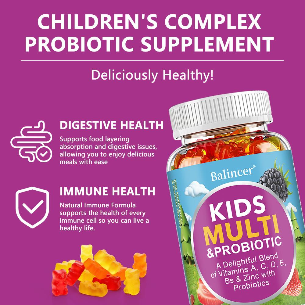 Kids Multivitamin & Probiotic Gummies, 60 Count, 30‑Day Supply, Allergen‑Free Dietary Supplement