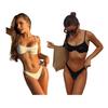 2Pcs/Set Women Bikini Set Breast Pads Steel Support Adjustable Straps Bra High Waist Bottom Set Quick Drying Swimwear