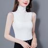Однотонная водолазка без рукавов, облегающий жилет, нижняя часть рубашки, женская весна-лето, новая обтягивающая черная футболка
