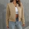 Women Jacket O Neck Solid Color Zipper Closure Coat Loose Thermal Short Type