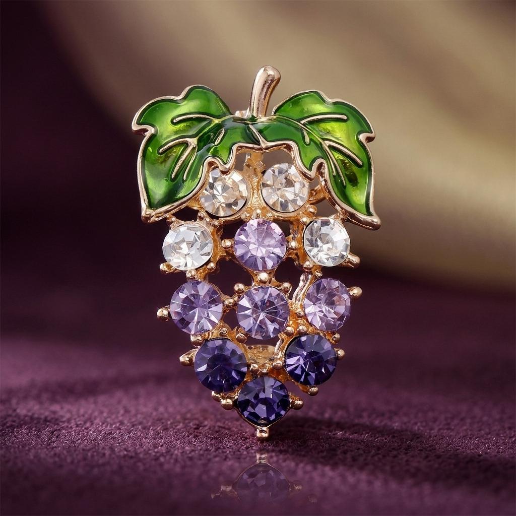 Rhinestone Grape Brooch Pin Zinc Alloy KC Gold Plated For Clothes Scarf Bag Decoration