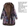 Women's Fleece Jacket Fall Winter Ethnic Printed Hooded Jacket Warm Long Sleeve Outwear Coat with Button Front for Daily Wear Outdoor Activities