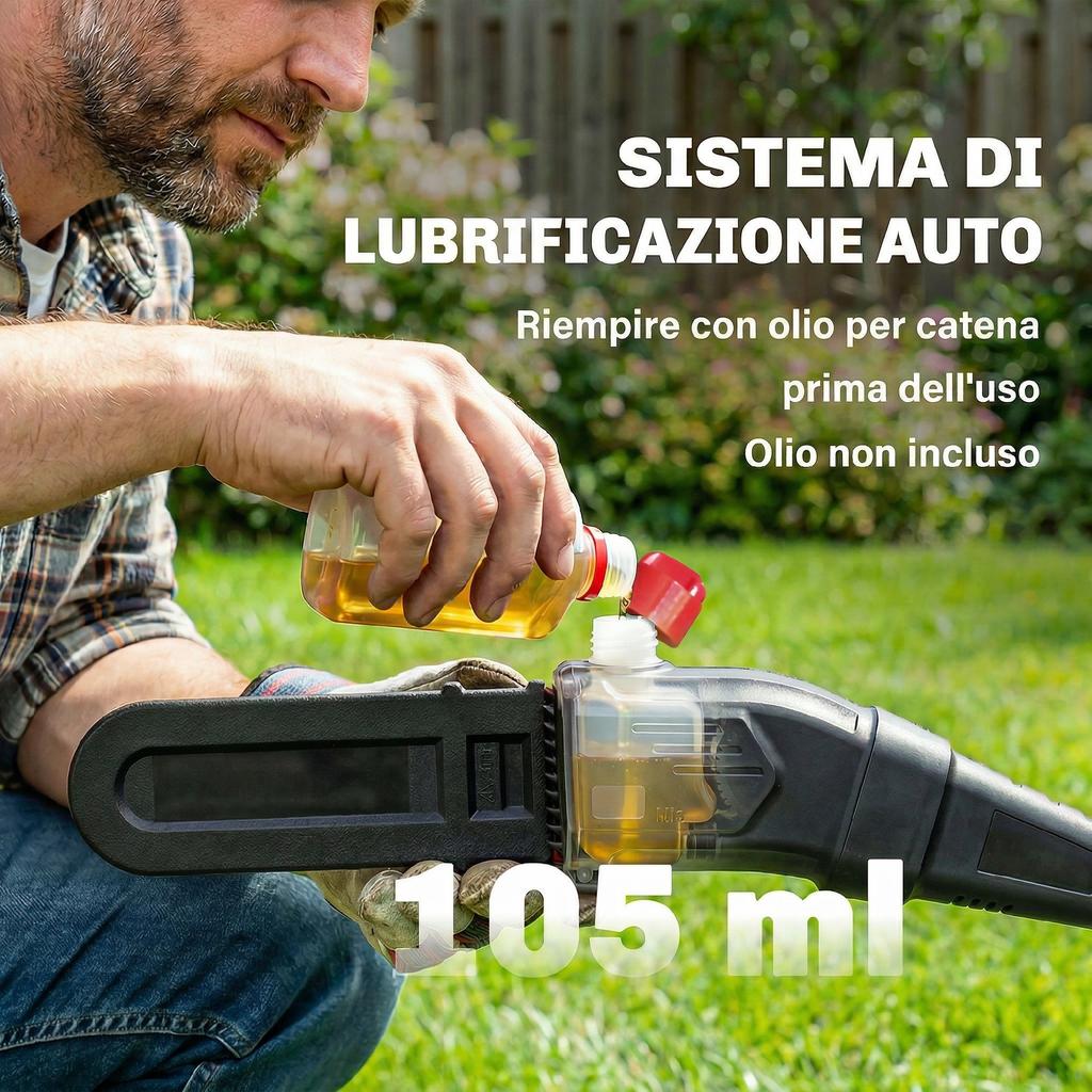 Battery-Powered Telescopic Chainsaw. 1.94m-2.56m with Automatic Lubrication