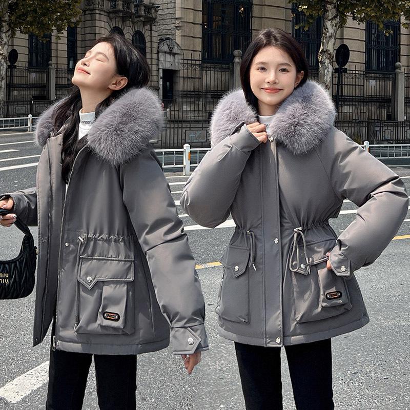 Pie Overcome Women's Velvet Cotton-padded Clothes Winter New Casual Waist Tooling Cotton-padded Jackets Winter Jackets Thick