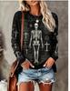 Women Halloween Long Sleeve T‑Shirt Day of The Dead Sugar Skull Rose Floral Print Crew Neck Fall Casual Tops