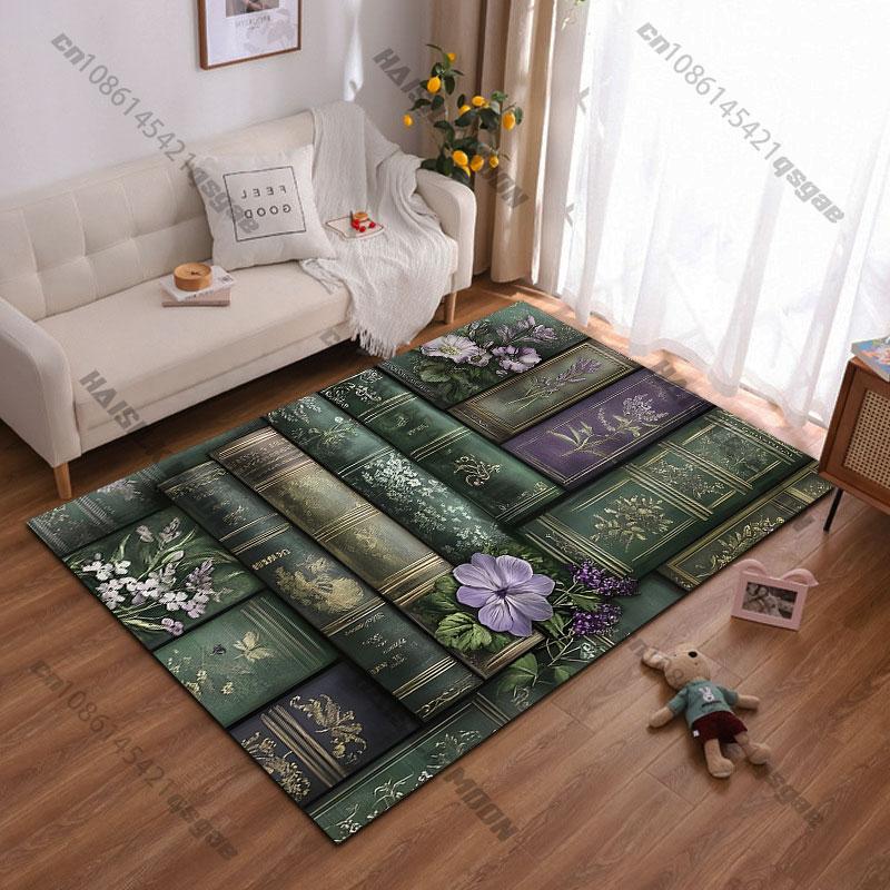 Vintage books with floral designs carpet Yoga living room room decor children's crawling mat doormat area rug games mat