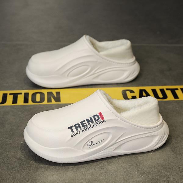 Водонепроницаемые мужские хлопковые тапочки на каблуках - новинка 2024 года, противоскользящие, устойчивые к фекалиям, идеально подходят для использования дома осенью и зимой