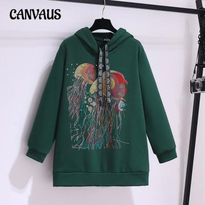 Плюс Размер Женская Осенняя Свободная Тонкая Длинная Рукава Плюс Флис Толстый Новый All In One Hoodie