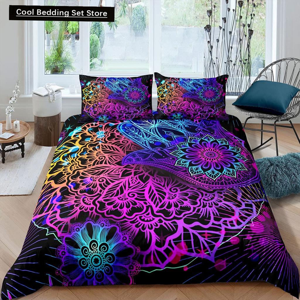 Comforter Hamsa Hand King Queen Gold Lucky Hand Of Fatima Bedding Set Black Boho Hippie Polyester Comforter