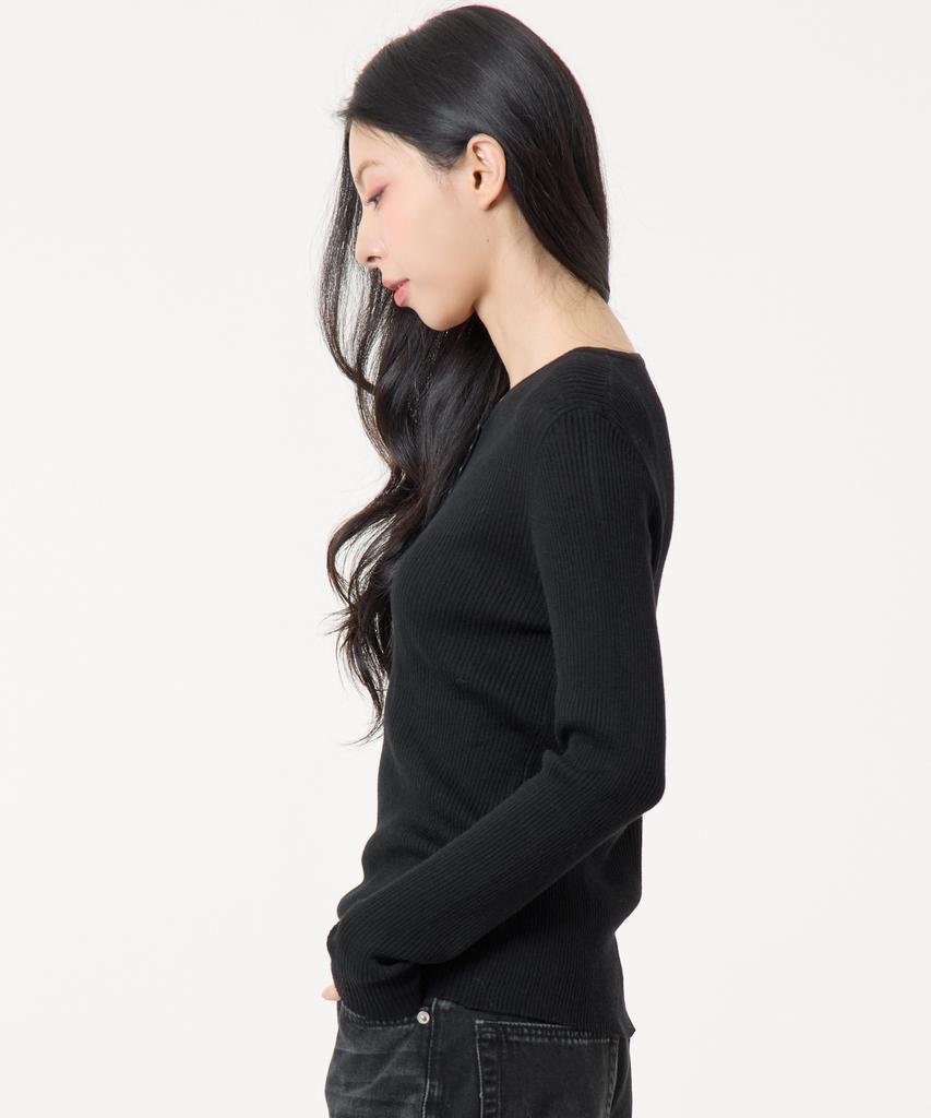 UNKNOWN PLANET Button Ribbed Knit Top Black