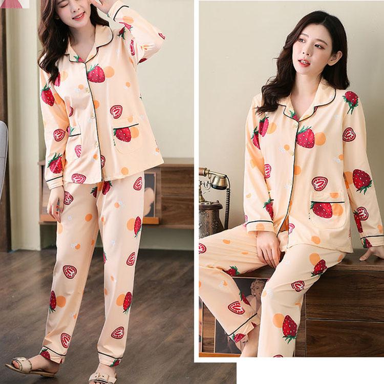 Весенне-осенне-летний хлопковый пижамный костюм для женщин и девочек с милым принтом и большим размером, тонкий домашний костюм с длинными рукавами