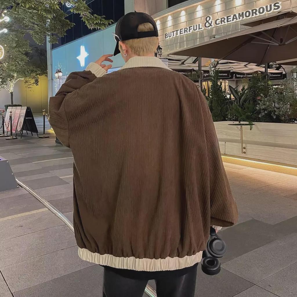 2024 Весна и Осень Унисекс Ретро Вельветовая Куртка с Американскими Лацканами - Модный Наряд с Цветовыми Блоками для Пар