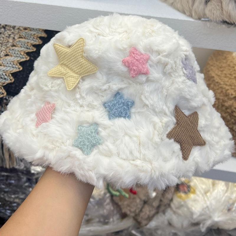 Рыбацкая шапка с плюшевым теплом, милая и симпатичная плюшевая шапка со звездами для женщин
