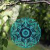 Mandala Metal Wind Chime for Outdoor Garden Decor Blue and Black Design No Battery Needed All Season Indoor Outdoor Hanging Ornament