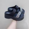 Thick-bottomed Slope Heel Rhinestone Slippers for Women's Outerwear 2025 Summer New Fashionable Versatile Open-toe Sandals