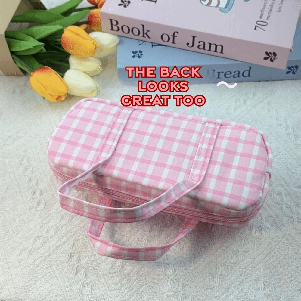 Plaid Pattern Pencil Case Double Layer Stationery Holder Durable Stationery Bag Girls