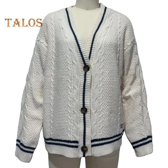 Женский свитер, пальто с V-образным вырезом, длинный рукав, однобортный вязаный кардиган, пэчворк, цветная вышивка, узор в виде звезды, свободный крой, трикотаж