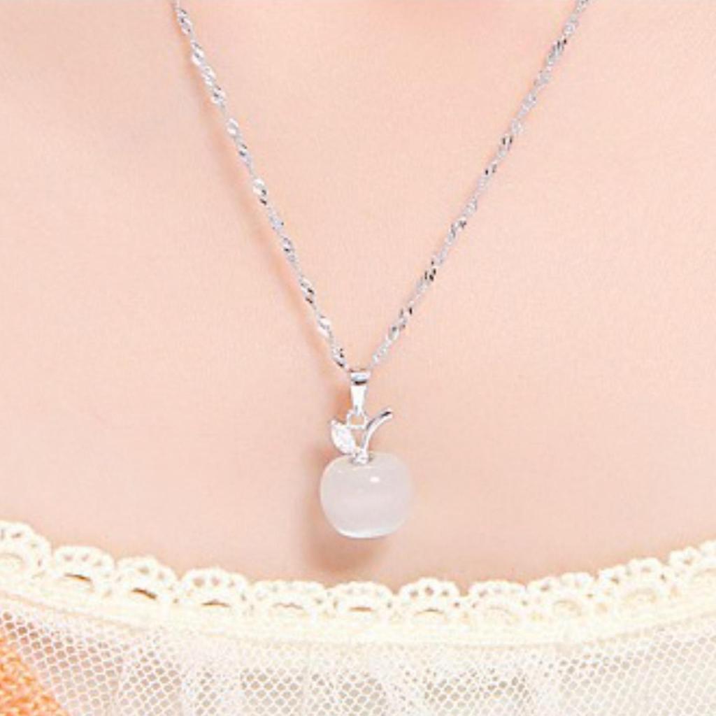 Классическое ожерелье с подвеской в виде яблока «кошачий глаз» из серебра с платиновым покрытием, розовым кристаллом и лунным камнем