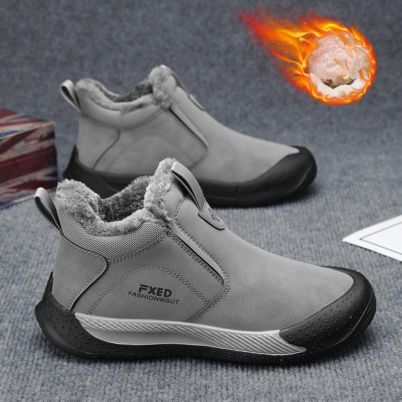 Зимние теплые ботинки для мужчин, ботильоны из искусственной замши, удобные нескользящие короткие ботинки с подкладкой из искусственного меха, мужские спортивные ботинки для походов и прогулок на открытом воздухе
