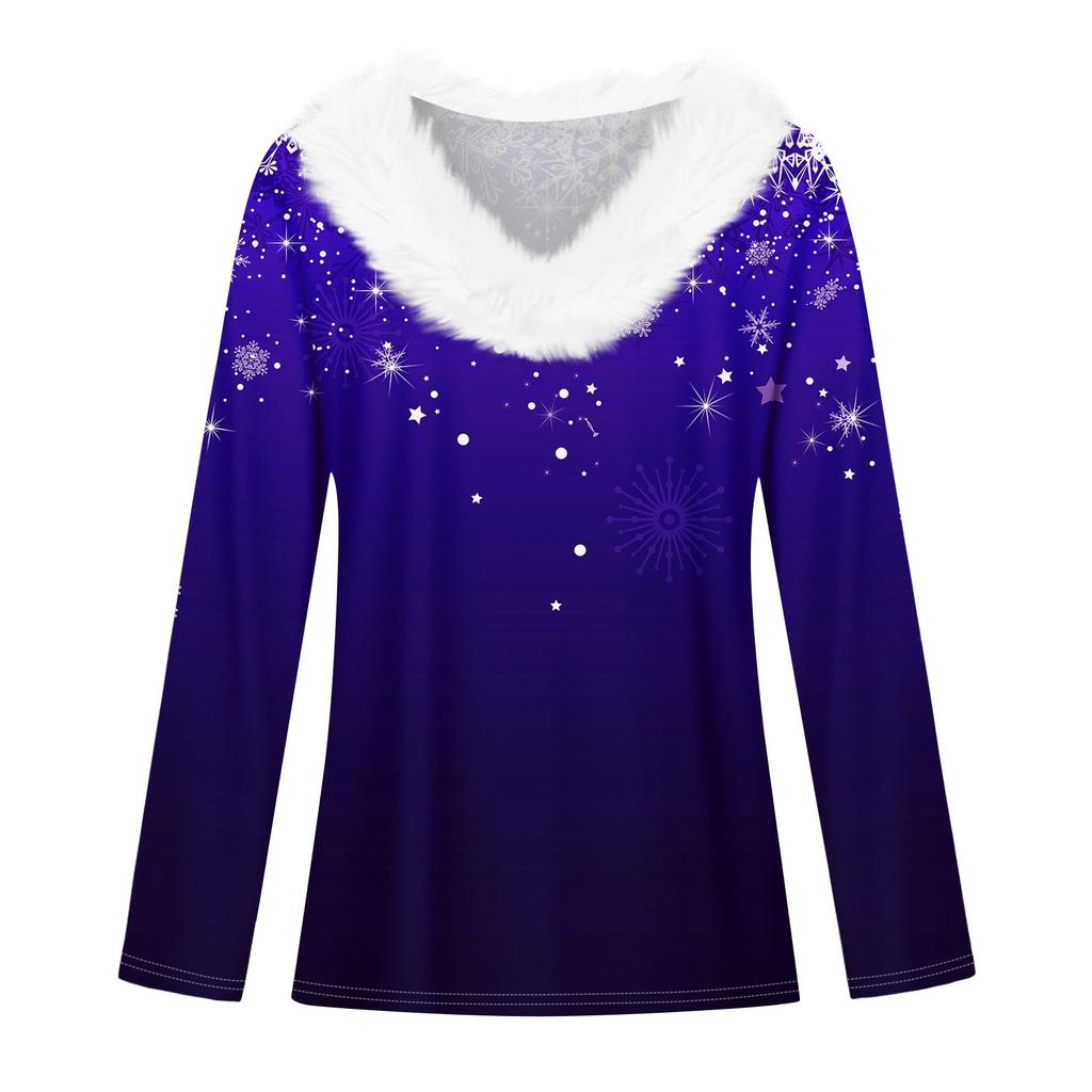 Рубашки с длинным рукавом для женщин Милые топы Рождественские принты Футболки Блузки Повседневные топы больших размеров Базовые топы Пуловеры