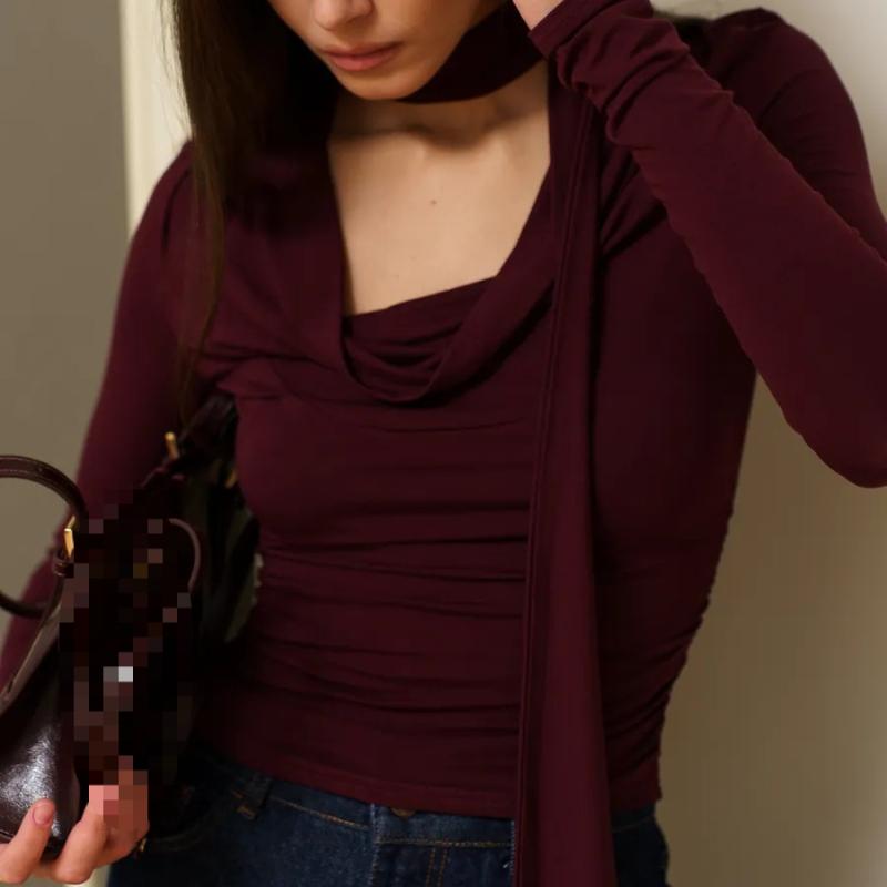 Весенне-осенний уличный топ с длинным рукавом, облегающий, короткий