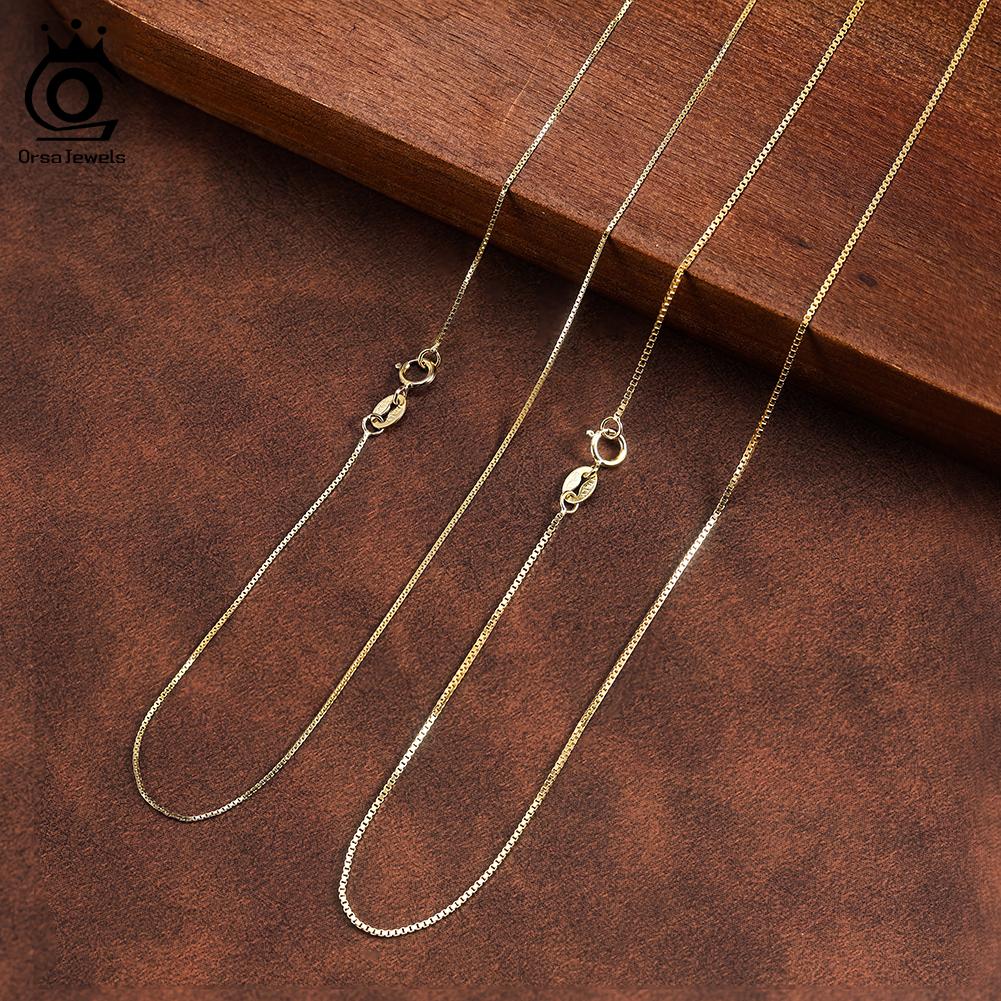 ORSA JEWELS Настоящее стерлинговое серебро 925 пробы 0,8 мм звенья «коробка» цепочка ожерелье для женщин тонкая цепочка на шею аксессуары ювелирные изделия SC90