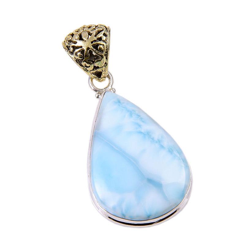 Natural Republic Larimar Gemstone 925 Solid Sterling Silver Pendant 1.75" R6e00