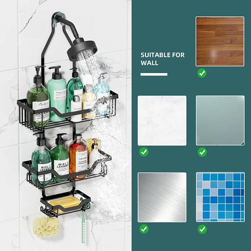Полка для ванной комнаты, подвесная полка для душа, металлическая 3-слойная полка для геля для душа, органайзер для туалетных принадлежностей с держателем для мыла, стеллаж для хранения в ванной комнате