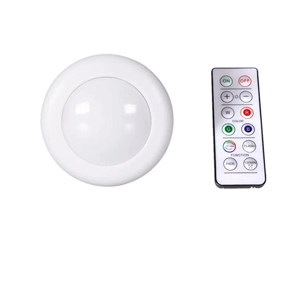 16 цветов Подсветка под шкаф Диммируемые светодиодные круглые ночники Портативные светильники для шкафа, кухни, кладовки с пультом и сенсорным управлением