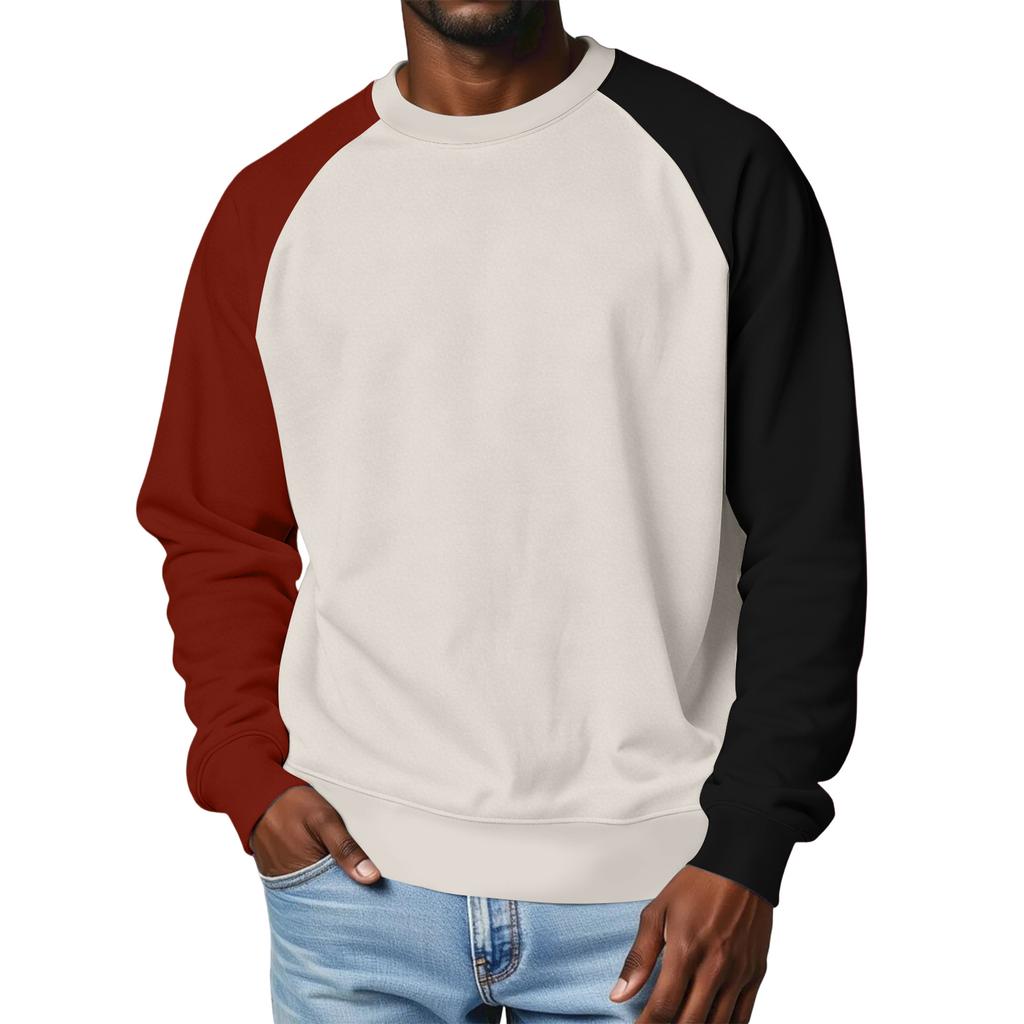 Men's Round Neck Raglan Sleeve Fleece-Lined Thick Solid Color Sweatshirt