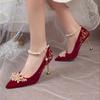 Fashion Women Red High Heel Shoes Elegant Fashion Designer Pointed Tip Fine High Heels Women Water Diamond Banquet Wedding Shoes Tacones