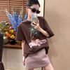 Футболки с коротким рукавом Harajuku с забавным принтом, женские летние футболки из чистого хлопка, повседневные футболки большого размера для женщин, уличные розовые топы Y2k