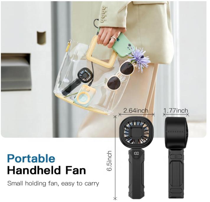 Portable Wearable Handheld Turbo Fan Digital Display 5 Wind Speeds USB Rechargeable Quiet Operation Car RV Use