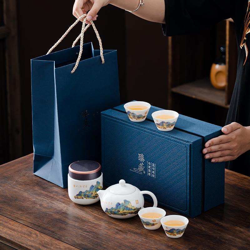 Белый фарфоровый чайный сервиз, чайник Сиши из жирового нефрита, набор для чая кунг-фу, подарочная коробка высокого класса, деловой подарок для клиентов