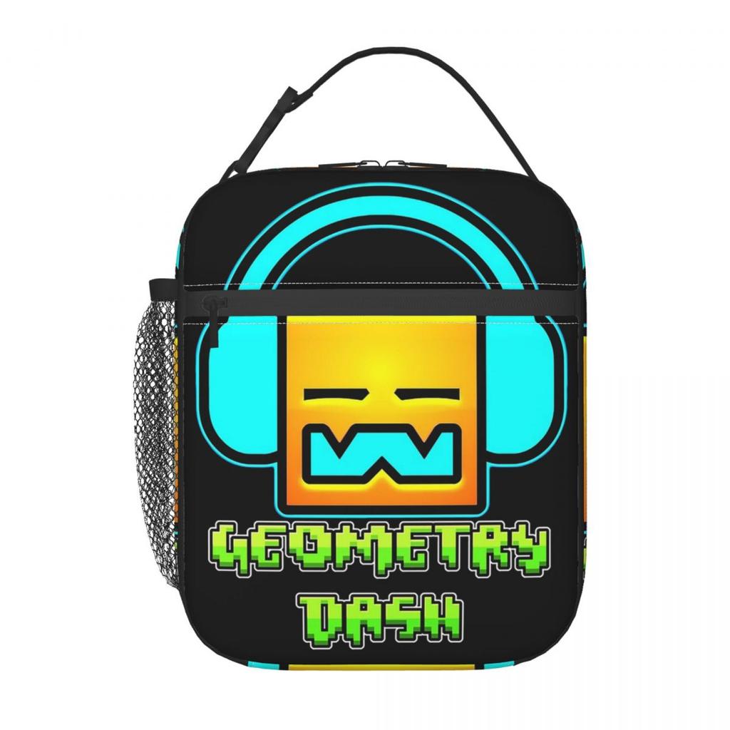 Geometry Dash Game Music Cute Geometric Insulated Lunch Bag for Women Children Leakproof Food Boxes Thermal Lunch Box Tote